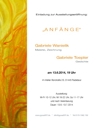 Ausstellung zur Ateliereröffnung 2014in Radebeul Ausstellung zur Ateliereröffnung 2014 in Radebeul