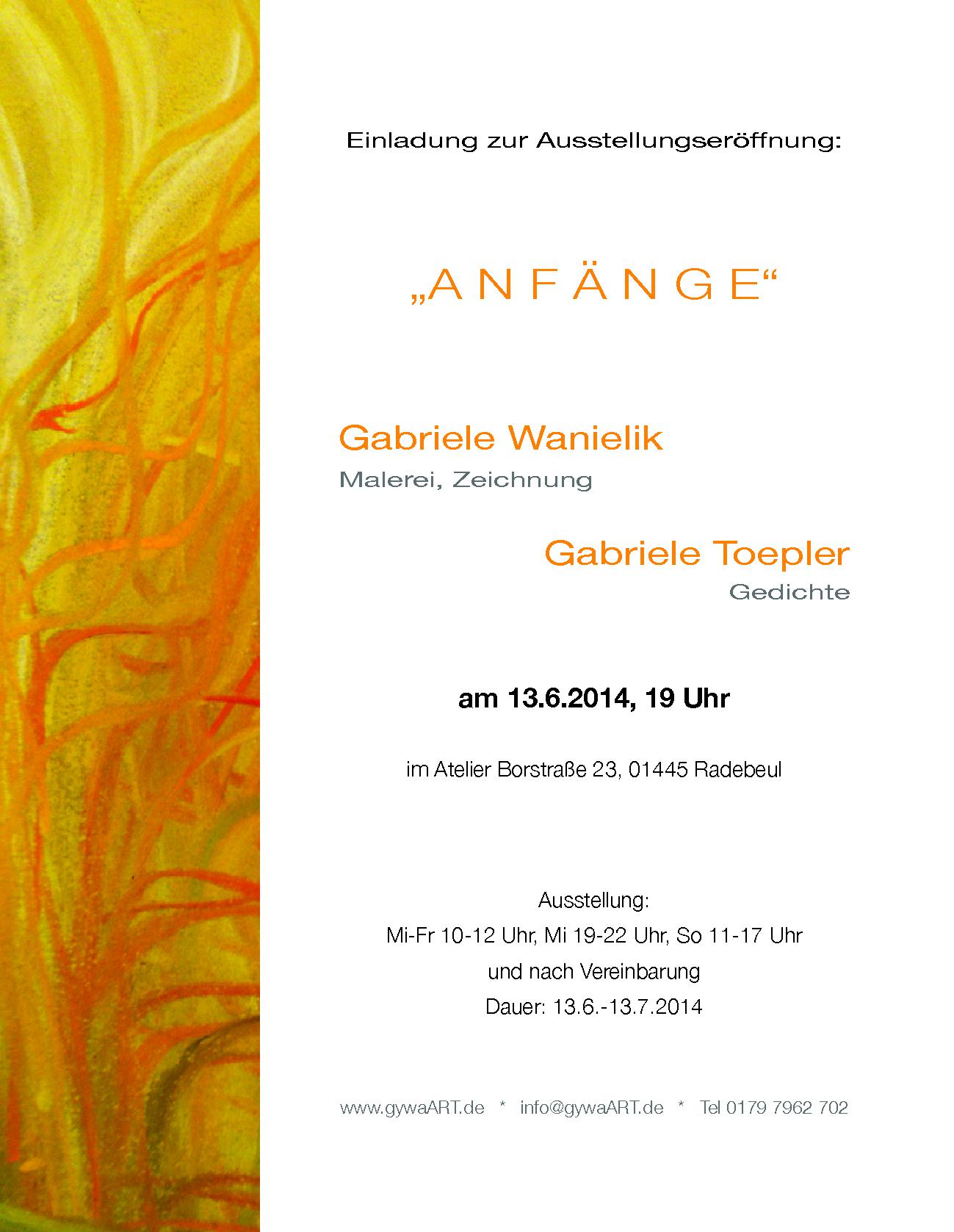 Ausstellung zur Ateliereröffnung 2014in Radebeul Ausstellung zur Ateliereröffnung 2014 in Radebeul